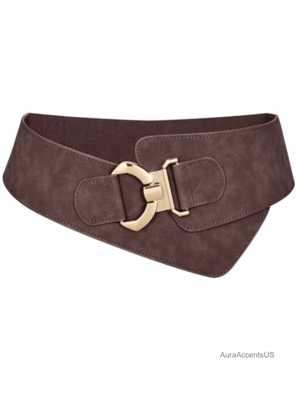 Women's Wide Suede Leather Stretch Waist Belt with Gold Interlock Buckle Retro
